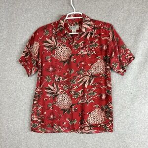 Vintage Avanti Hawaiian Shirt Mens XS Red 100% Silk Pineapple Floral Tropical